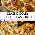 Creamy chicken and stuffing pot pie casserole baked golden with hearty stovetop texture.